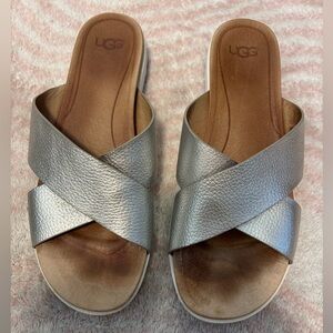 UGG Women's Metallic Silver Cross Strap Sandals
